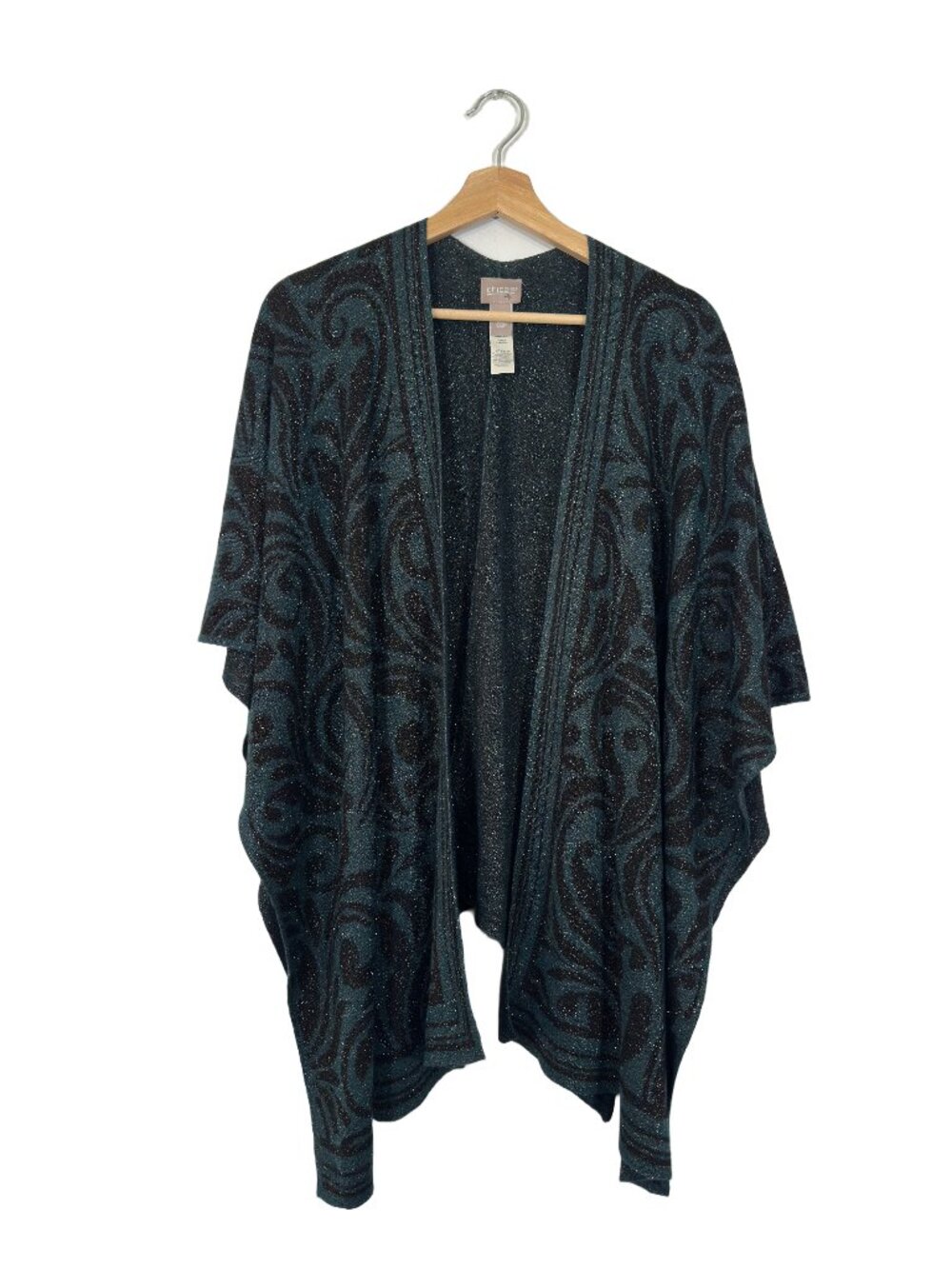 Chico's Women's Metallic Scroll Ruana One Size Wrap Poncho Evening Classic Bold